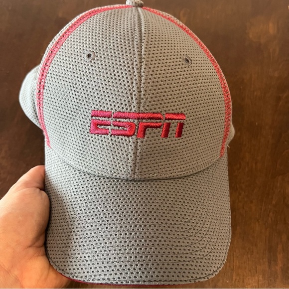 ESPN Baseball Cap Embroidered Maroon on Gray - Picture 1 of 8